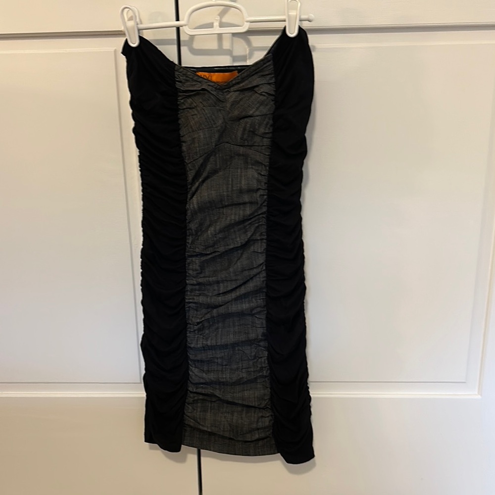Metropark Gray and Black Ruched Mini Dress